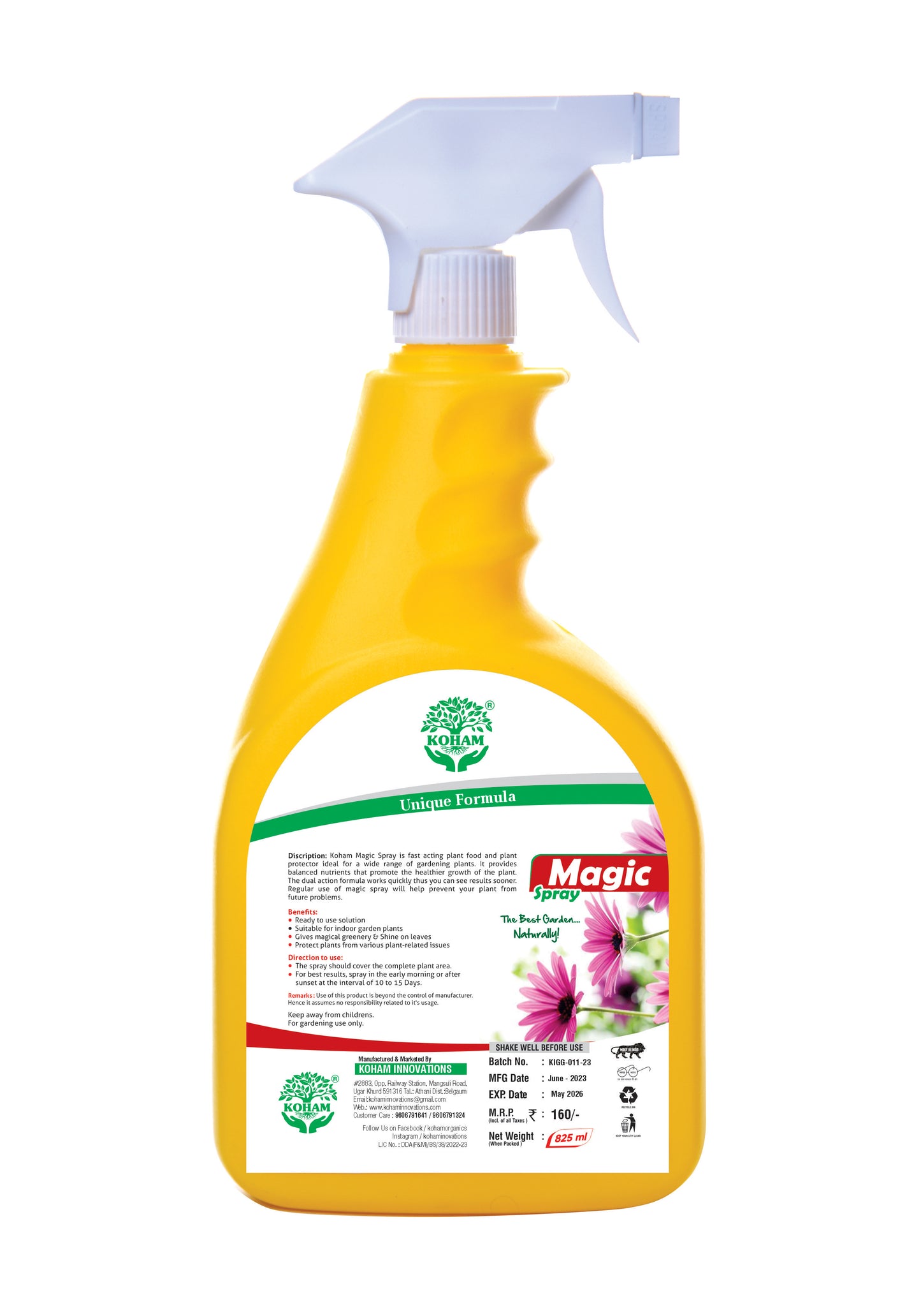 KOHAM MAGIC SPRAY | Ready To Use | 825 ML Liquid | Plant Growth Promoter | Flowering | Liquid Plant Food | Natural Nutrition Spray | Indoor Plants | Lush Green | Organic Nutrients