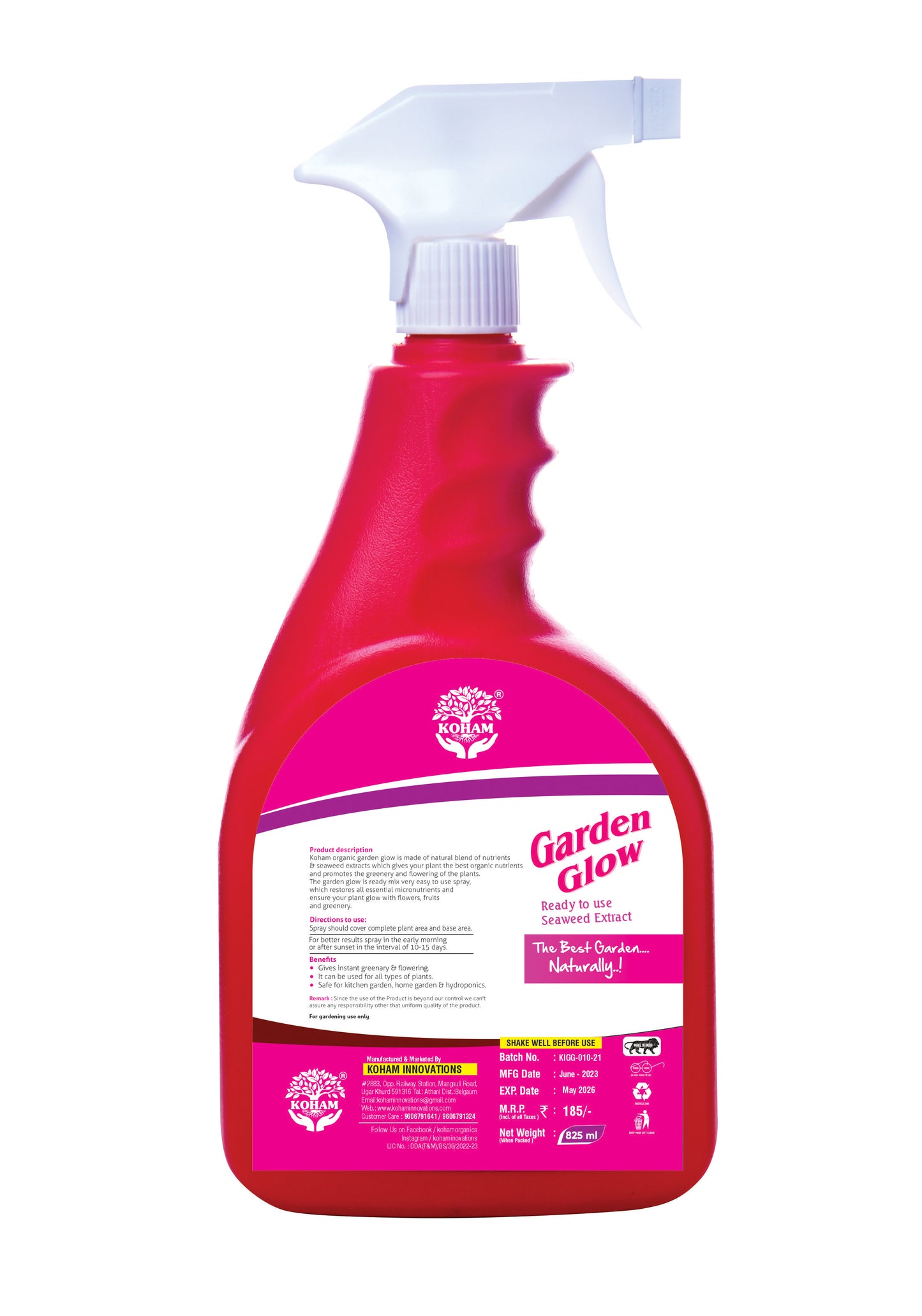 KOHAM GARDEN GLOW | Ready To Use | 825 ML Liquid | Plant Growth Promoter | Seaweed Extract | Special Formula for Flowers | Liquid Plant Food | Natural Nutrition | Outdoor Plants | Organic Nutrients