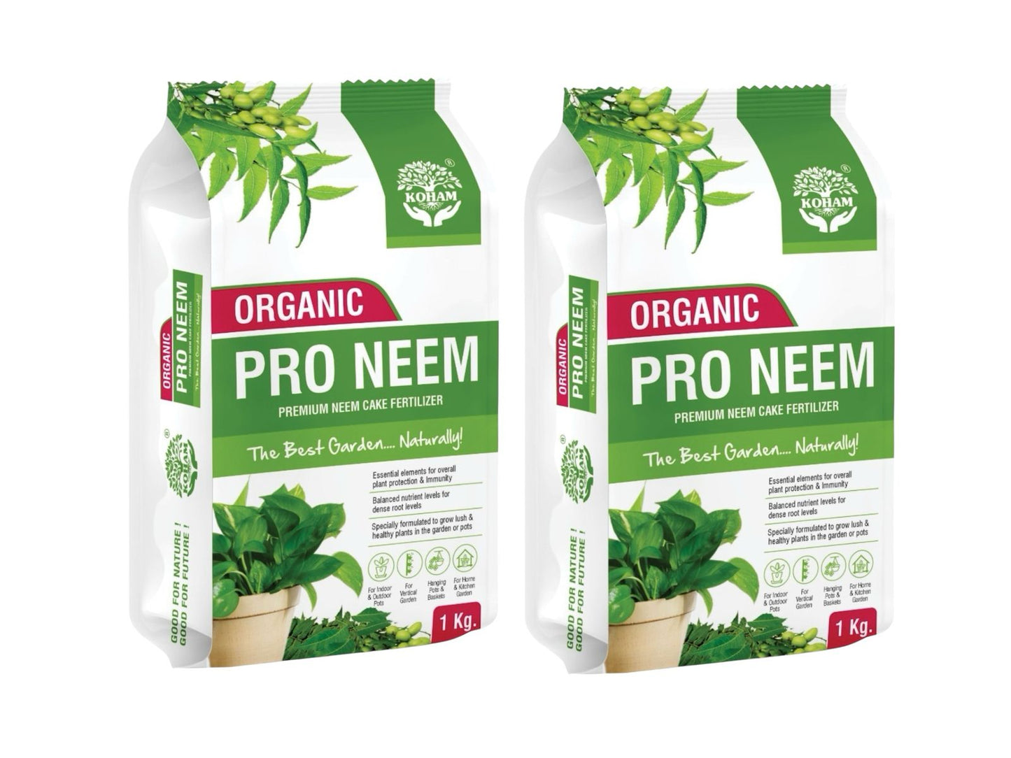 KOHAM PRO NEEM | Indor and Out Door Plants | Growth | Pest Protectoin | Flowering | Lush Green | Organic Nutrients | 2 KG (1 KG X 2)